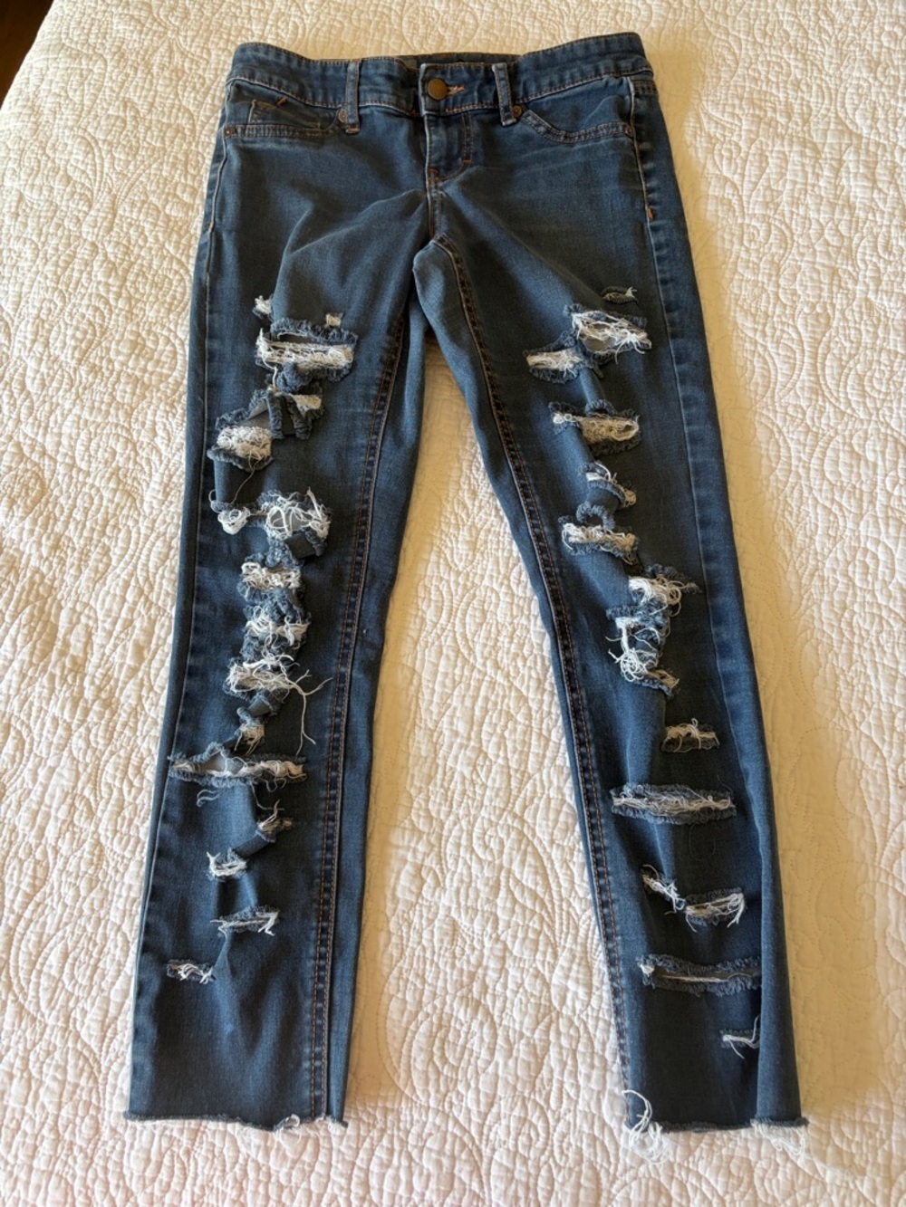 Distressed Dark Blue Women's Ripped Skinny Jeans